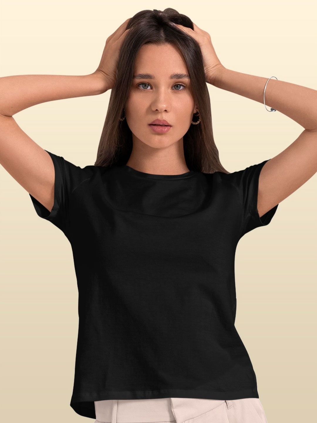 

macmerise Women Drop-Shoulder Sleeves Pockets T-shirt, Black