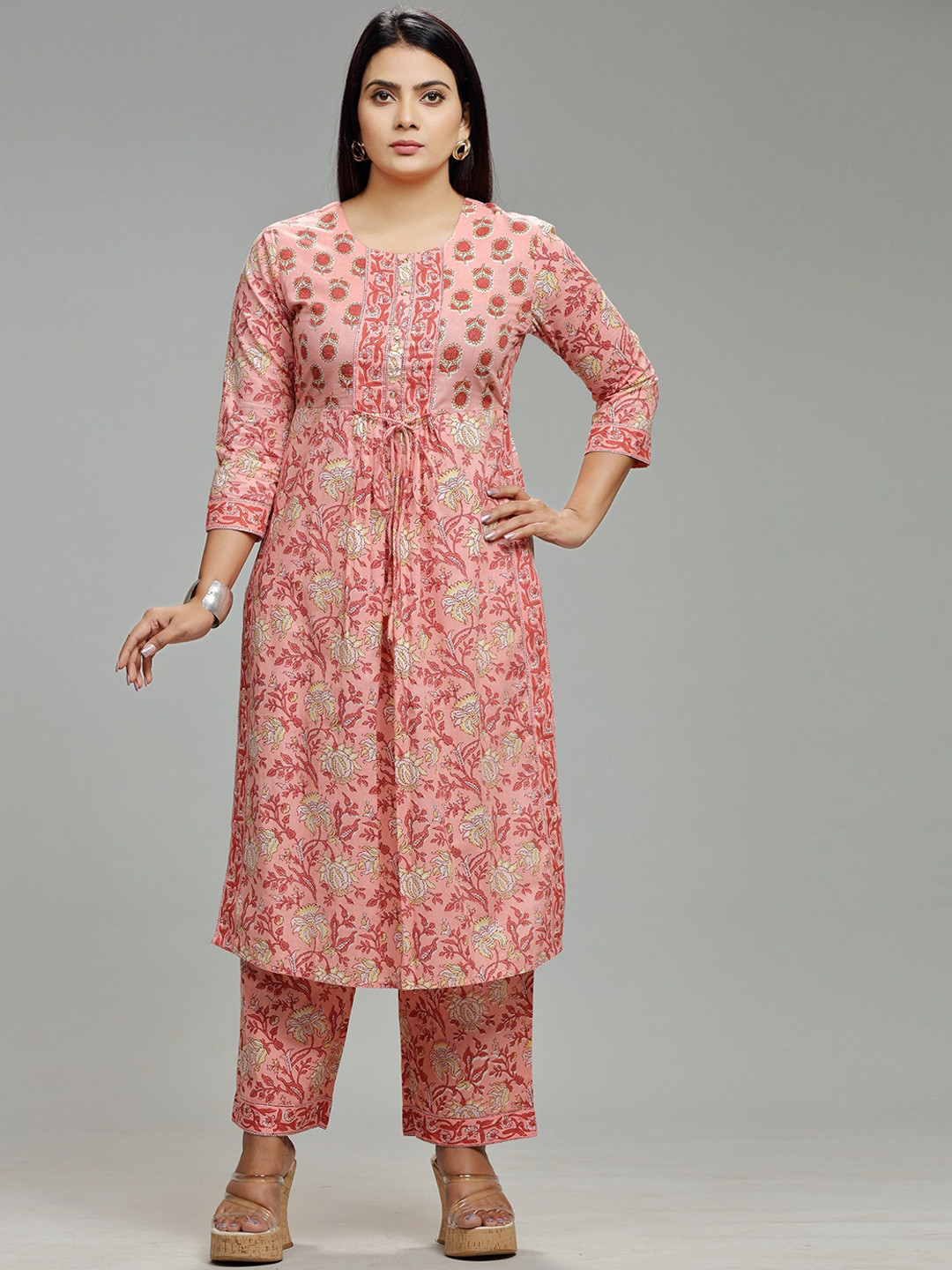 

COTTON CULTURE Floral Printed Pure Cotton Straight Kurta With Trouser, Pink