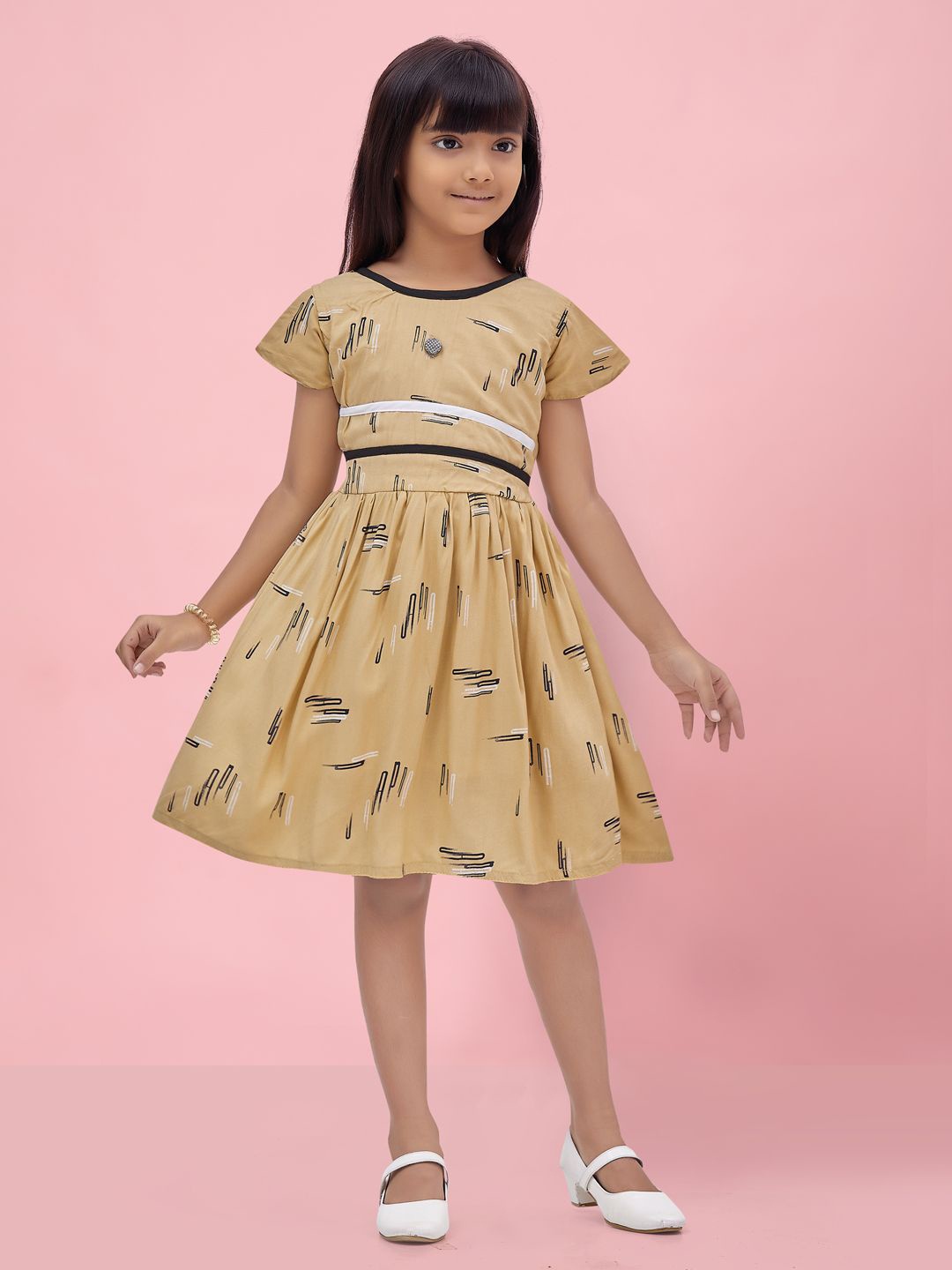 

BAESD Girls Printed Fit & Flare Dress, Beige