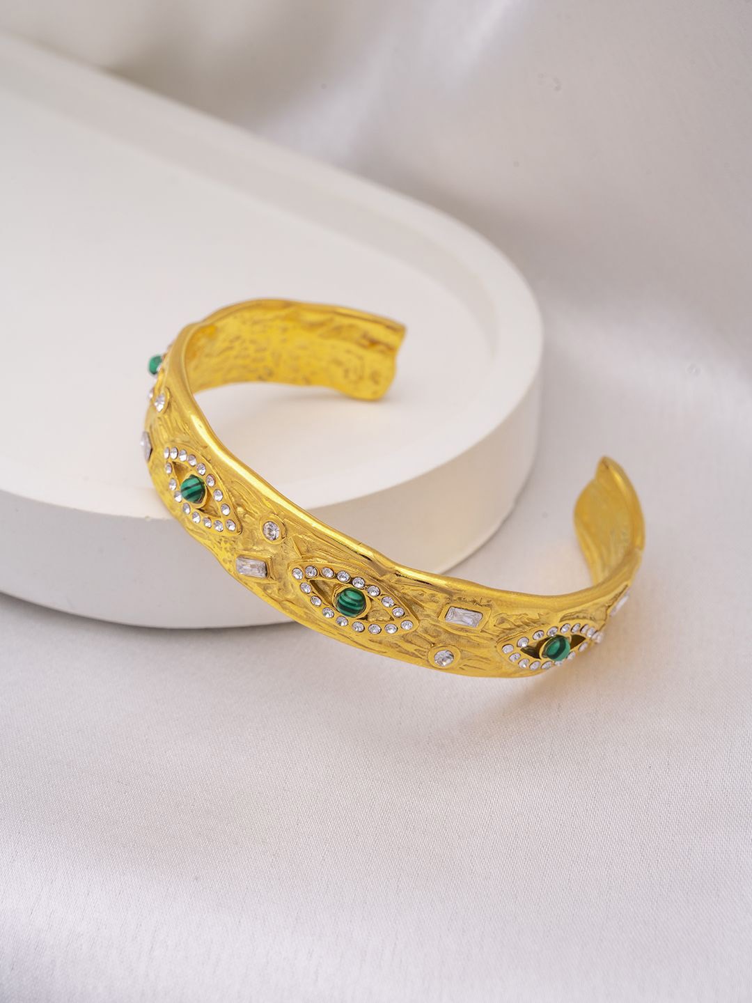 

Perfectly Average Women & Girls 18k Gold Plated Malachite Evil Eye Cuff Bracelet