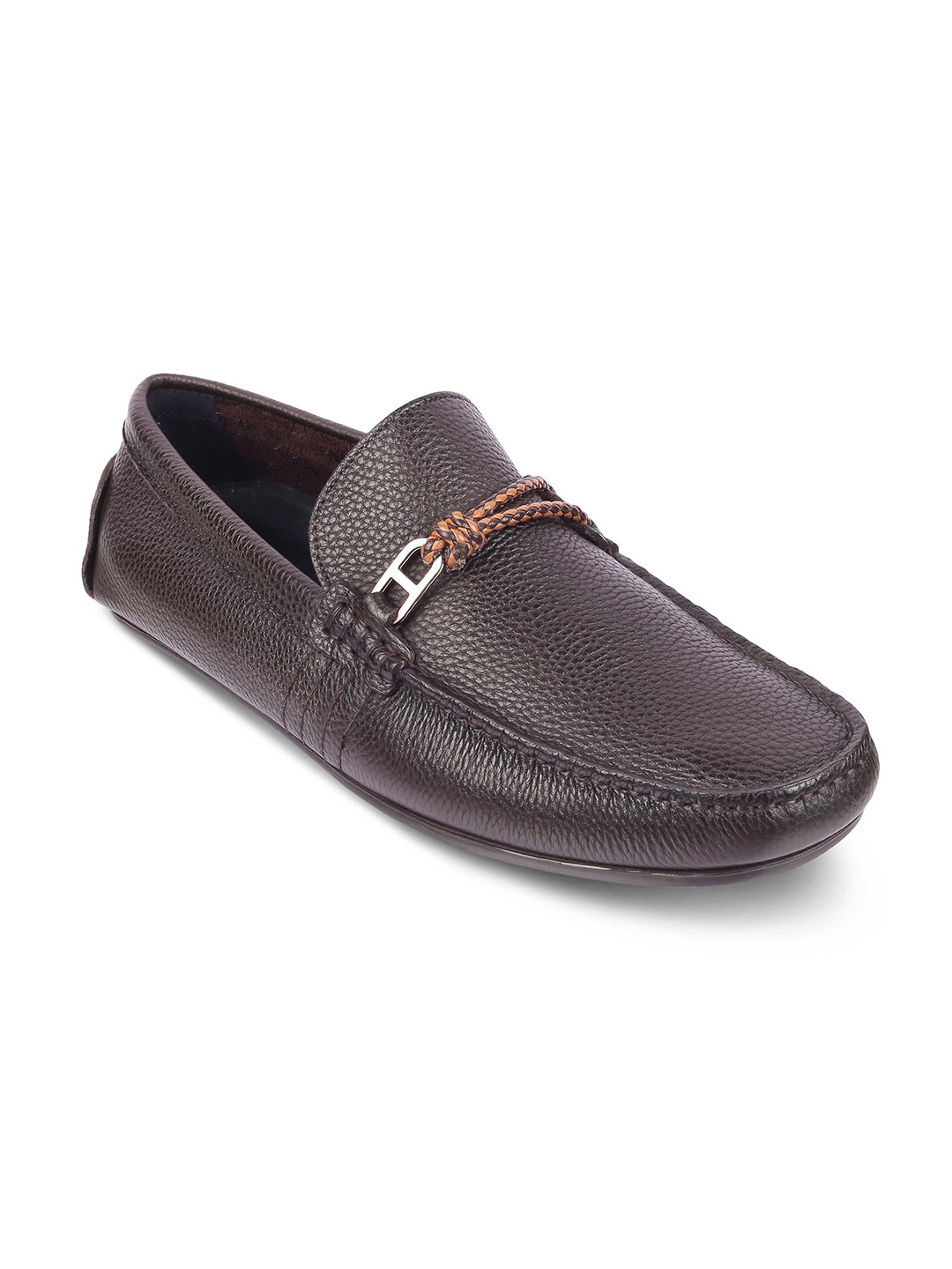 

Tresmode Men Textured Leather Driving Shoes With Buckles, Brown