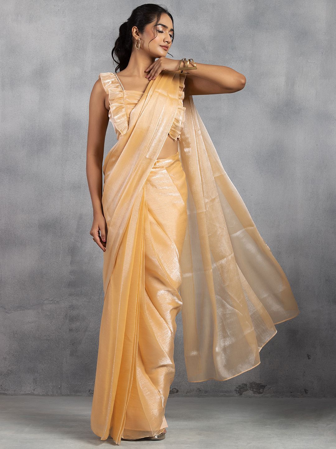 

Rang by Indya Organza Ready to Wear Saree with Blouse Piece, Peach