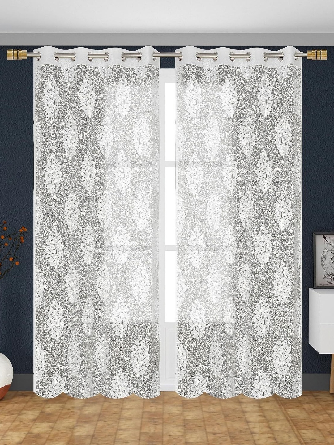 

JARS Collections White 2 Pieces Floral Sheer Window Curtains