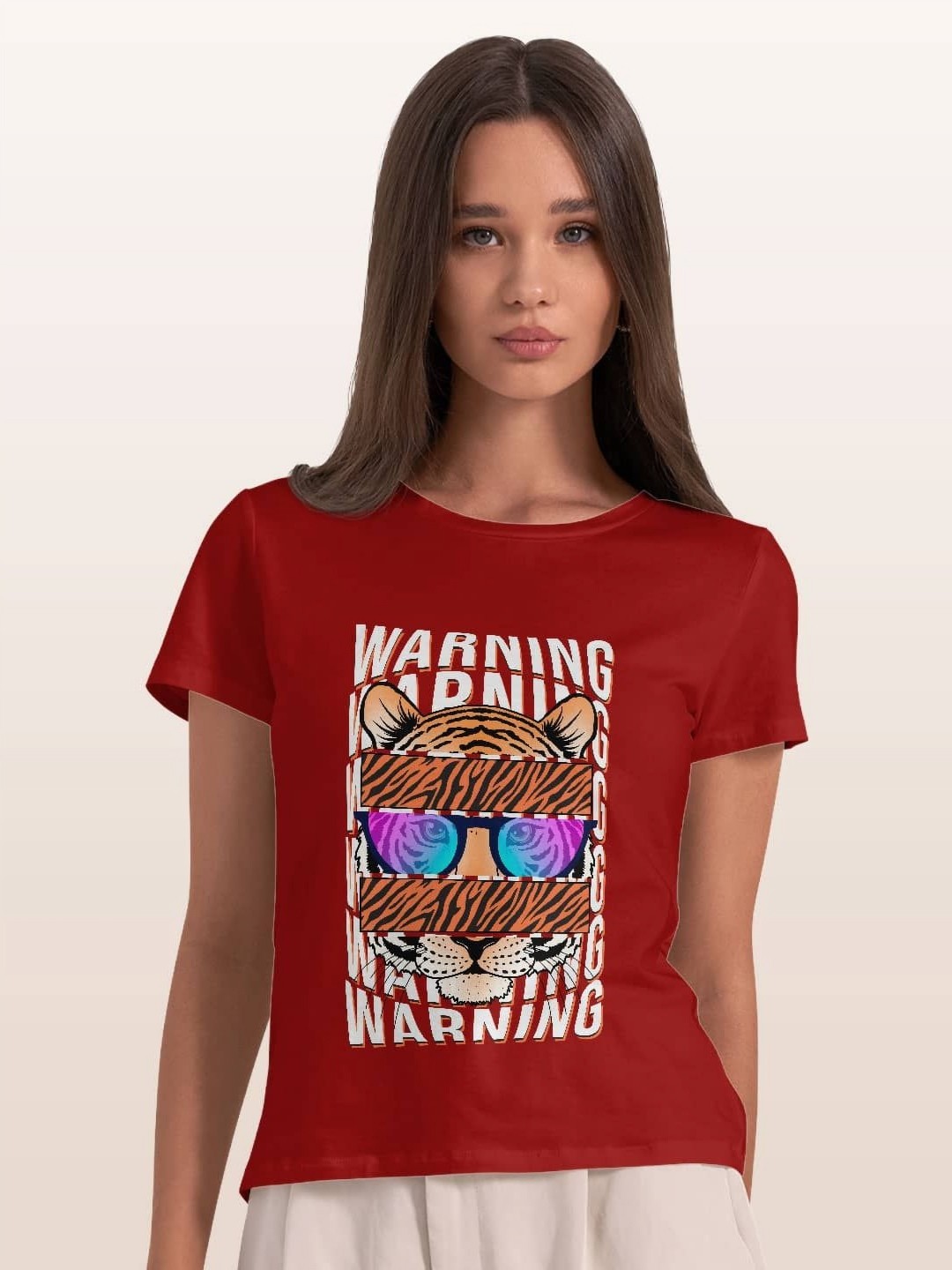 

macmerise Women Printed T-shirt, Red
