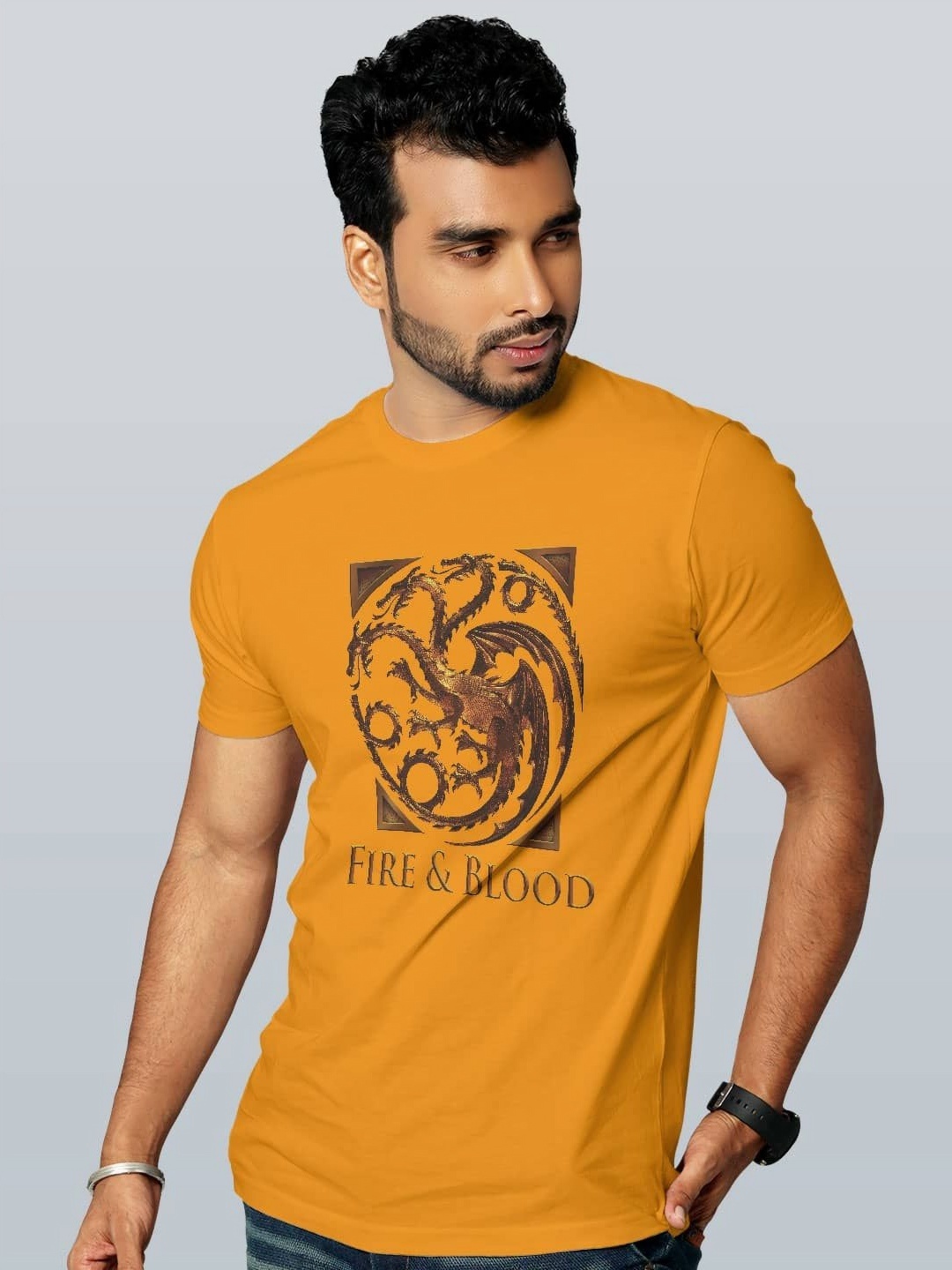 

macmerise Men Sports Printed Applique T-shirt, Yellow