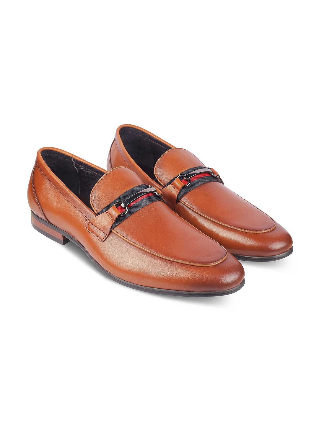 

Tresmode Men Leather Slip-On Loafers With Buckles, Brown