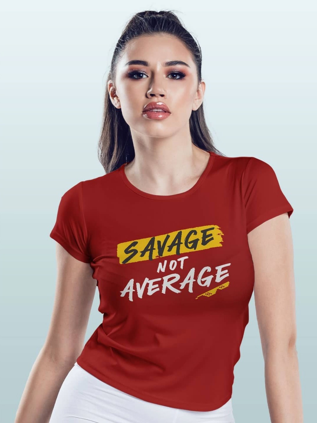

macmerise Women Printed Extended Sleeves Applique T-shirt, Red