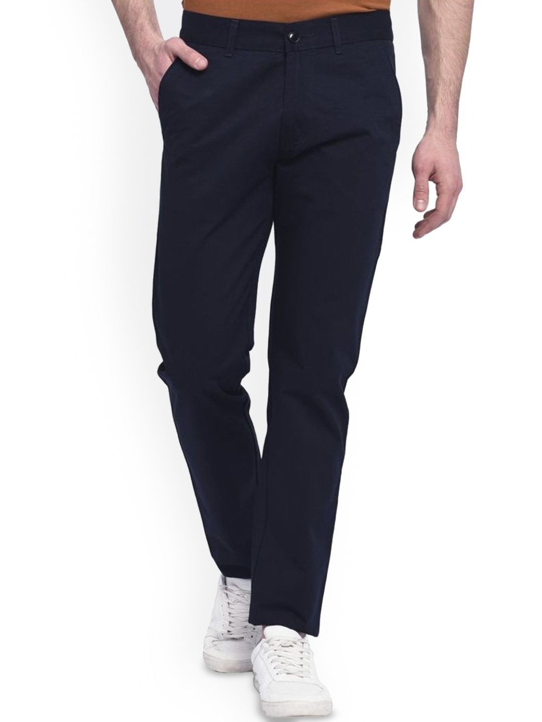 

STUDIO NEXX Men Mid-Rise Cotton Flat-Front Chinos Trousers, Blue