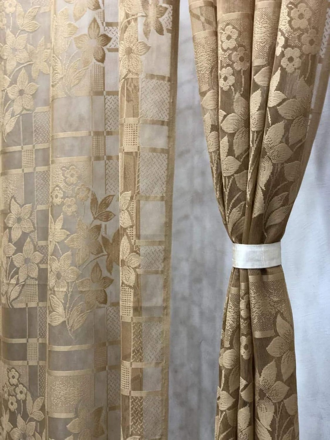 

JARS Collections Brown 2 Pieces Floral Sheer Window Curtain