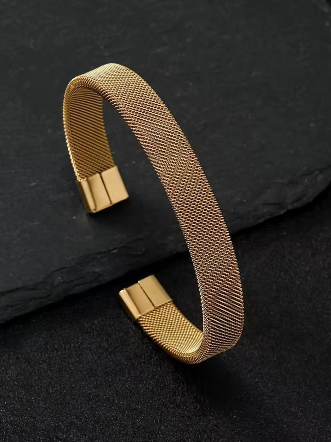 

MEENAZ Men Stainless Steel Gold-Plated Cuff Bracelet