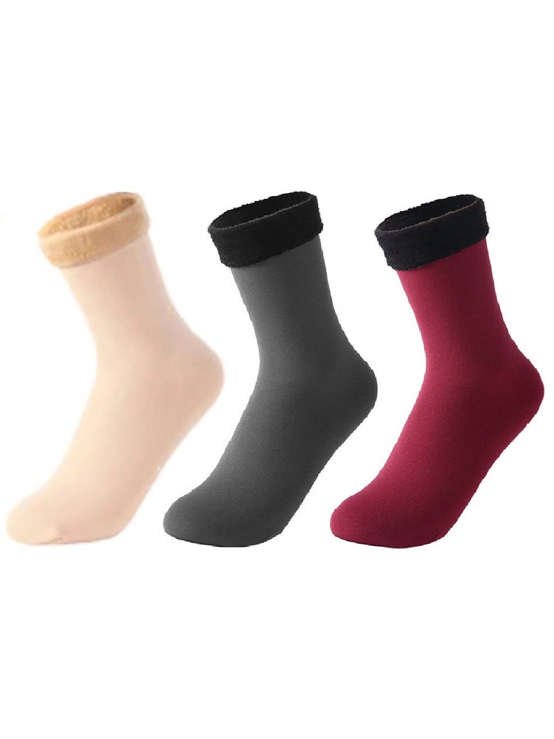 

Alexvyan Women Pack Of 3 Calf-Length Socks, Beige