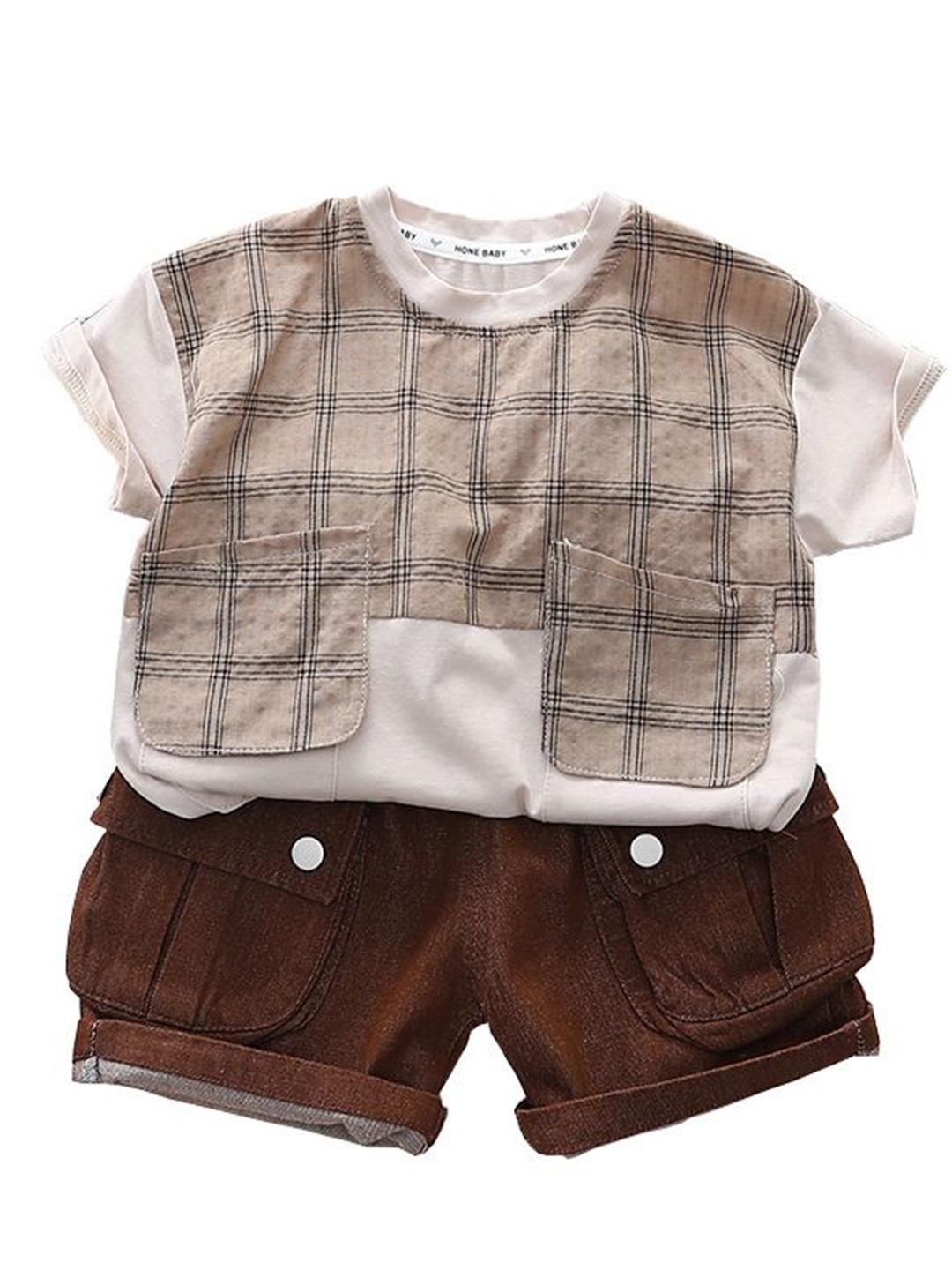 

StyleCast x Revolte Infant Boys Printed Pure Cotton T-shirt With Shorts, Brown
