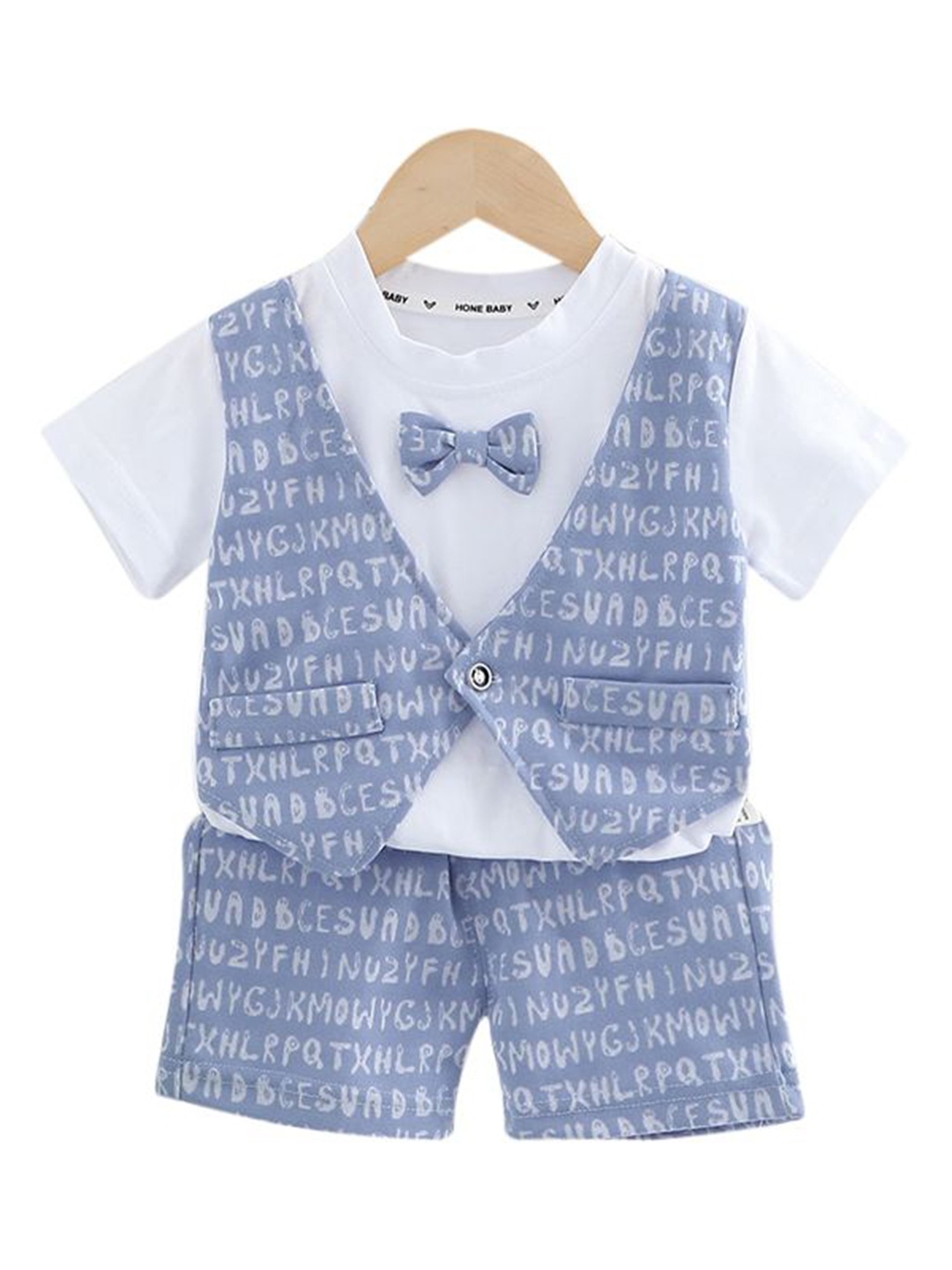 

StyleCast x Revolte Infant Boys Printed Pure Cotton T-shirt With Shorts And Waistcoat, Blue