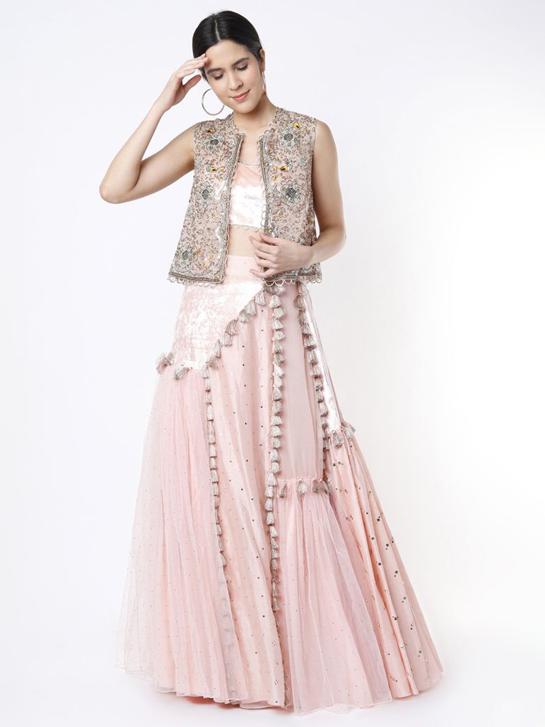 

Payal Singhal Embellished Sequinned Ready to Wear Lehenga & Blouse with Jacket, Pink