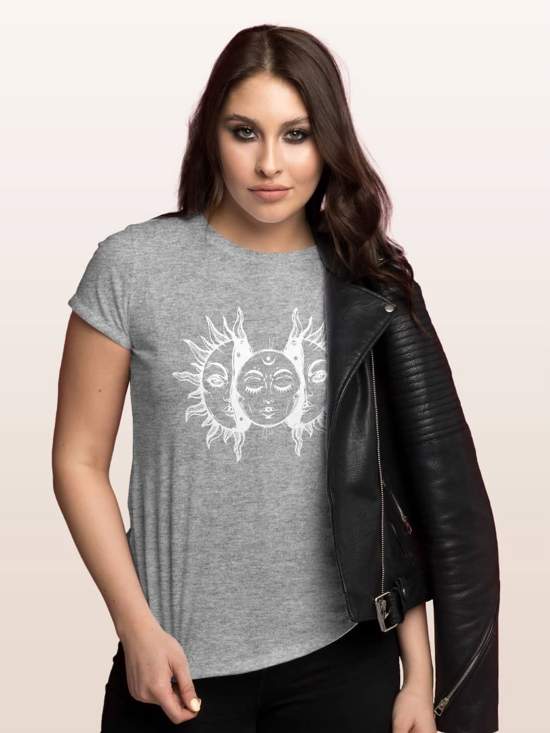 

macmerise Women Printed V-Neck Pockets T-shirt, Grey