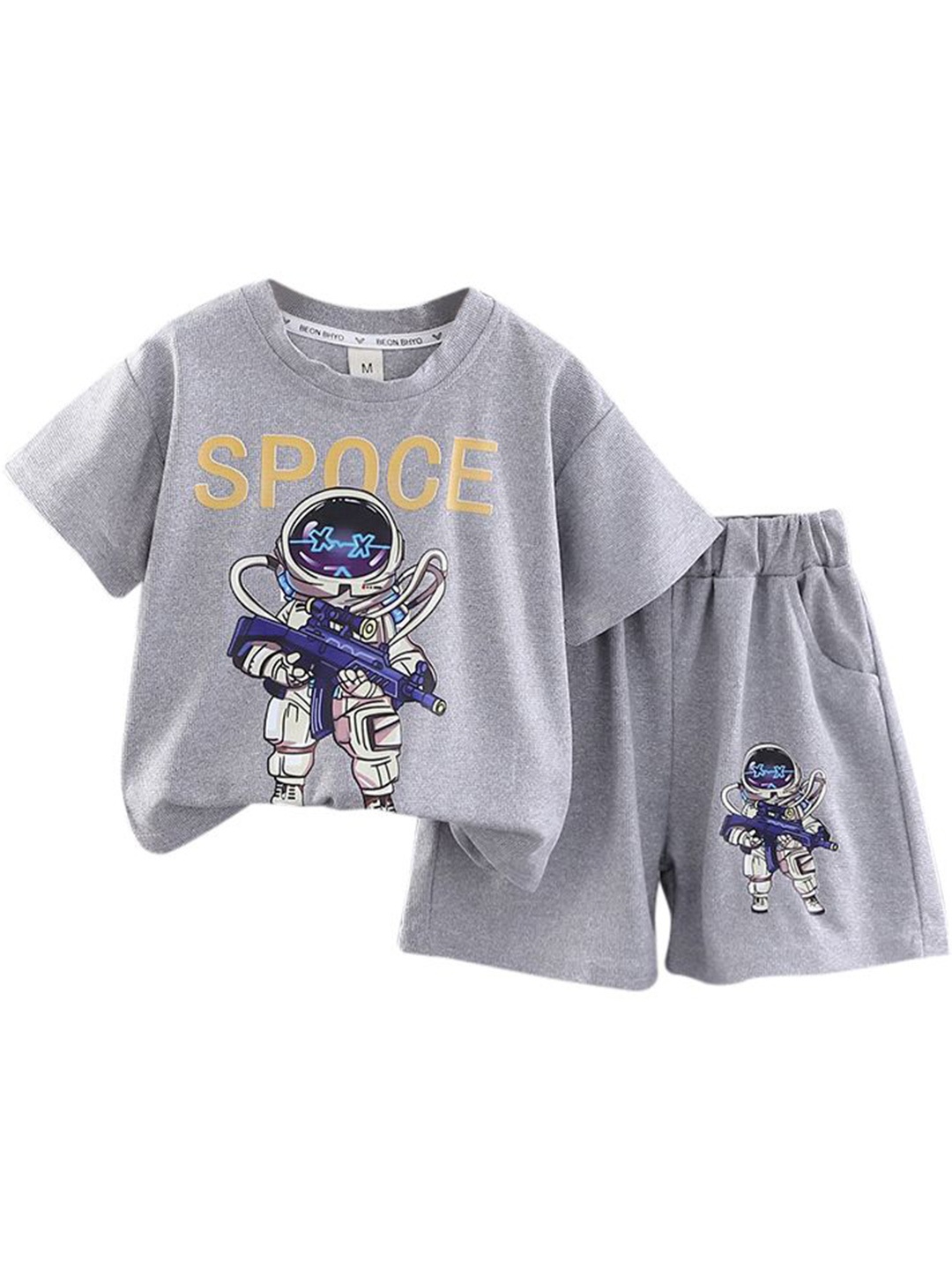 

StyleCast x Revolte Boys Printed Pure Cotton T-shirt with Shorts, Grey