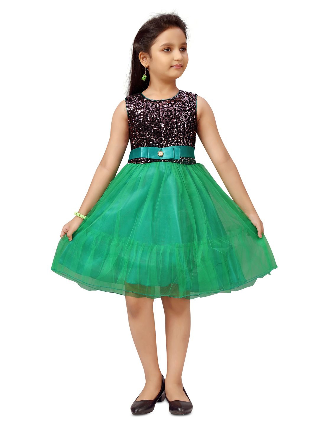 

BAESD Girls Embellished Net Fit & Flare Dress, Green