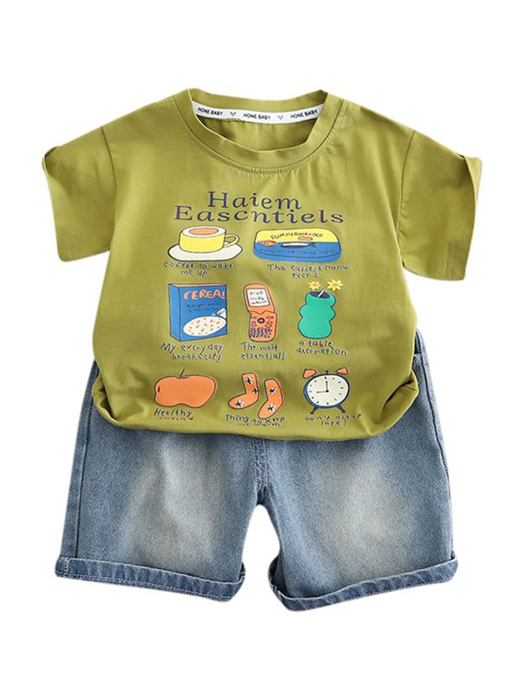 

StyleCast x Revolte Boys Printed Pure Cotton T-shirt with Shorts, Green