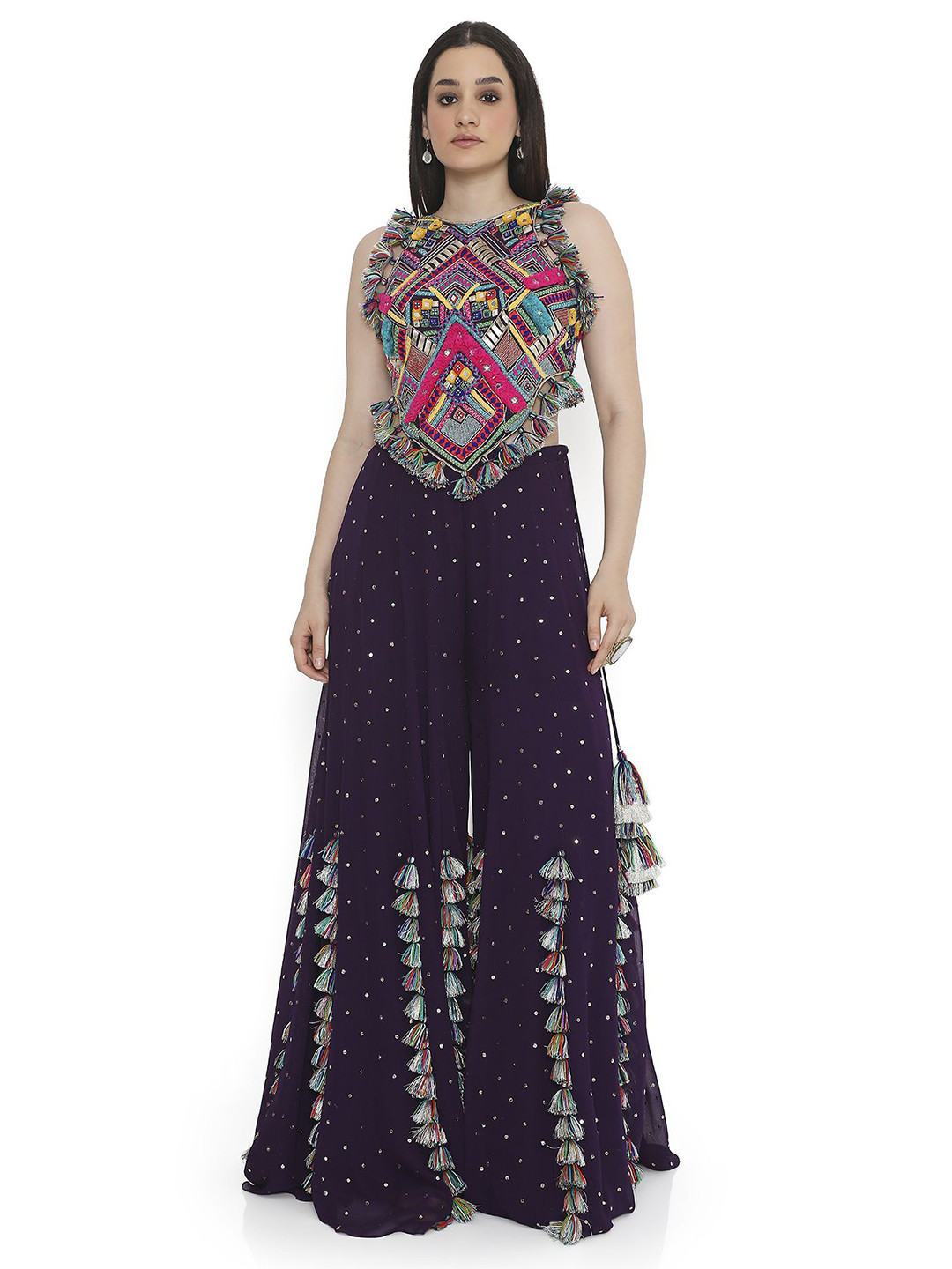 

Payal Singhal Embroidered Top With Sharara Co-Ords, Purple