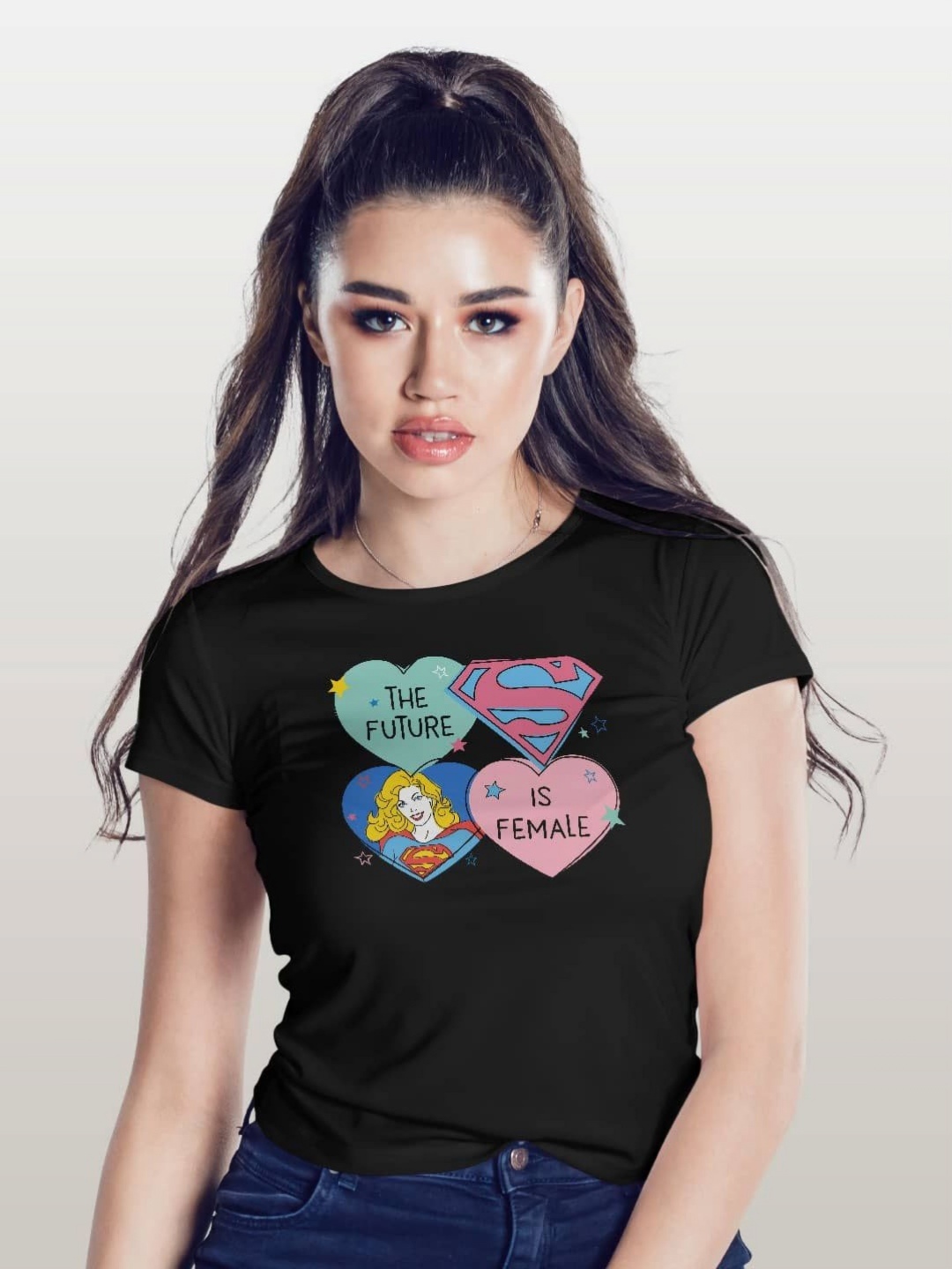 

macmerise Women Printed Applique T-shirt, Black