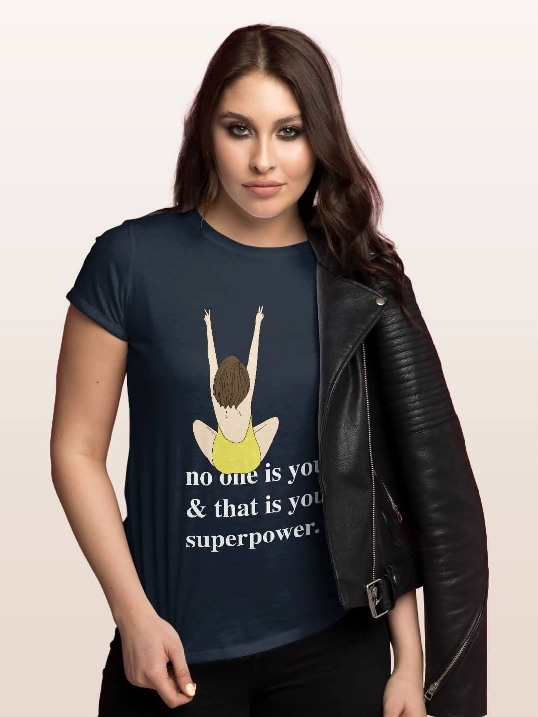 

macmerise Women Printed T-shirt, Navy blue