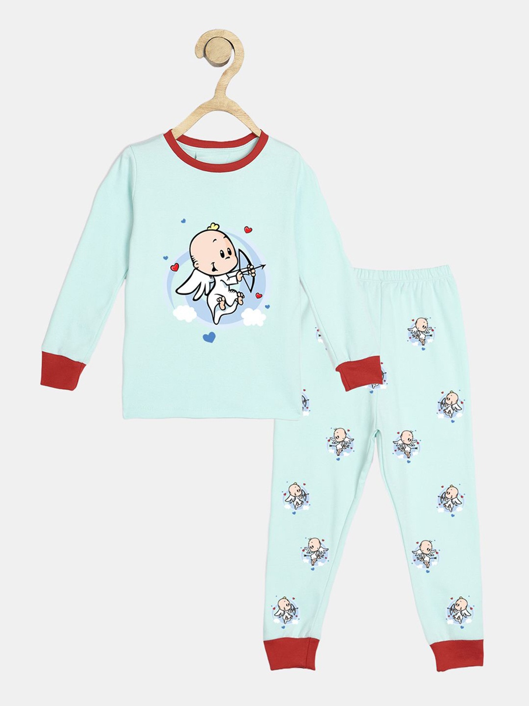 

Wyld Sprog Unisex Kids Pure Cotton Printed Night suit, Blue