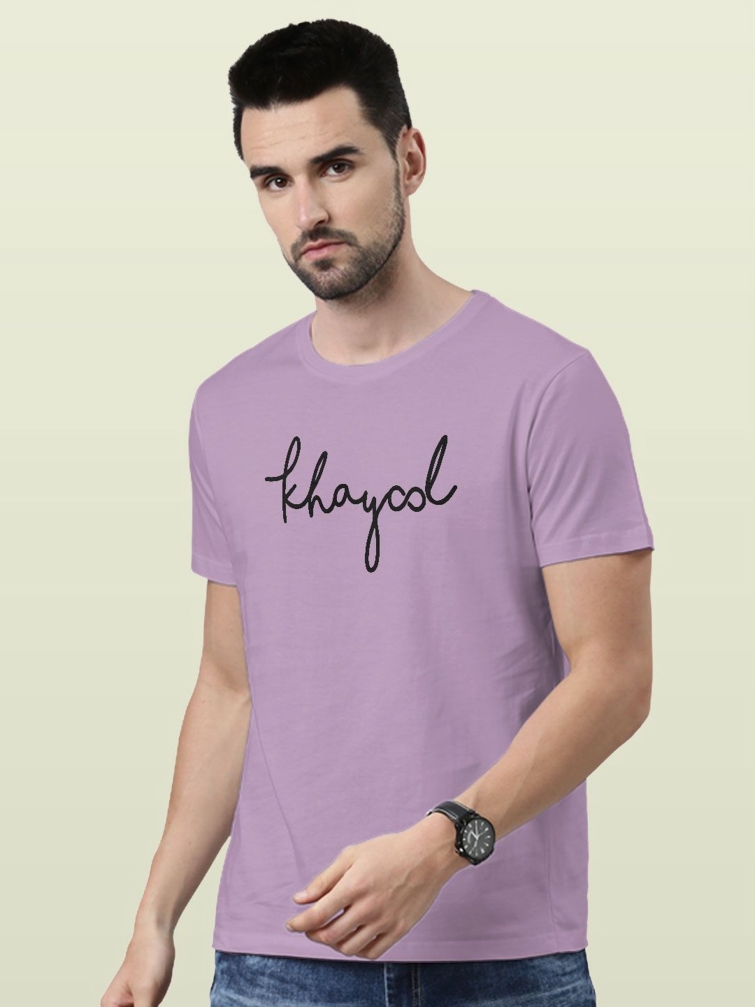 

macmerise Men Printed V-Neck Applique T-shirt, Lavender