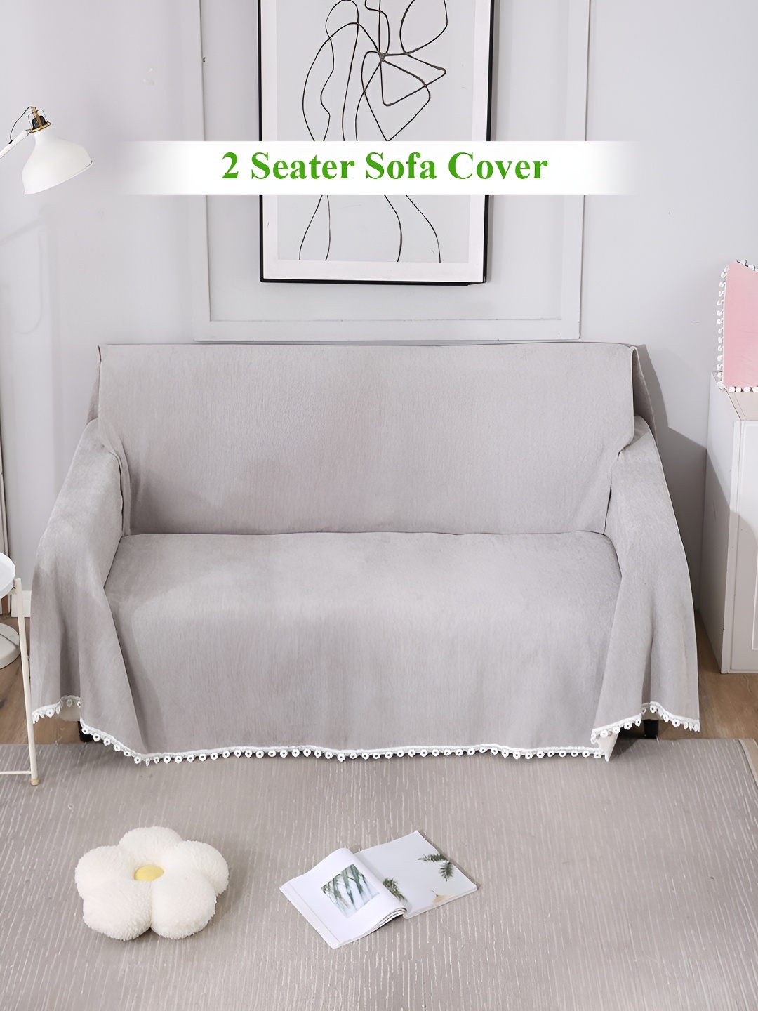 

HOKIPO Grey Cotton Chenille 2 Seater Sofa Throw