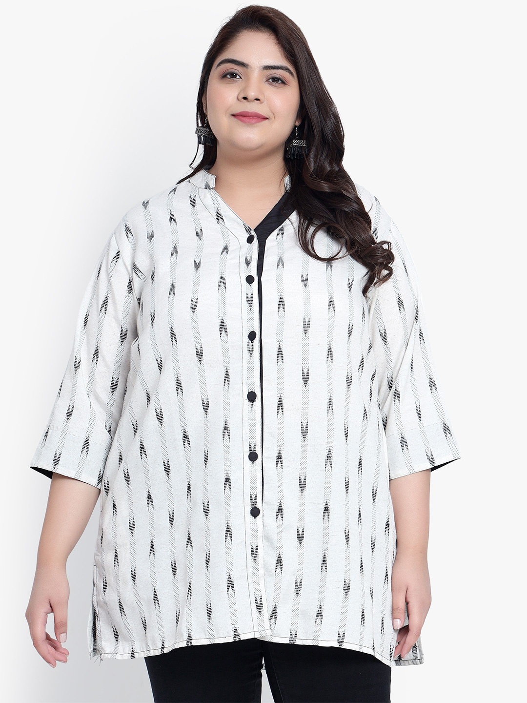 

Indietoga Women Plus Size Ikkat Cotton Tunic, White