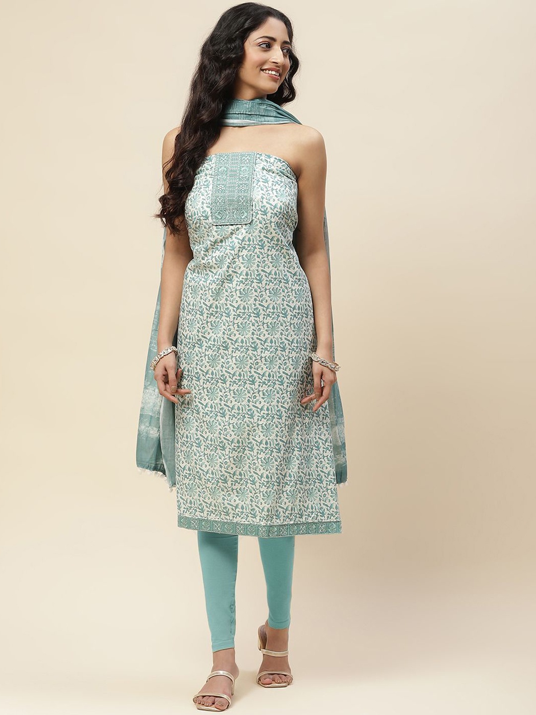 

Meena Bazaar Printed Cotton Unstitched Dress Material, Sea green