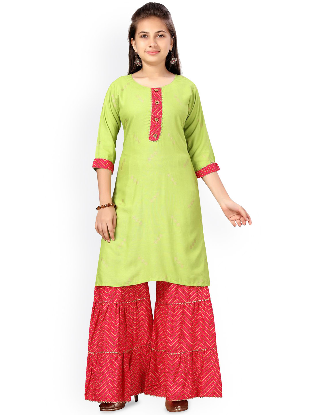 

BAESD Girls Yoke Design Pure Cotton Kurta with Sharara, Green