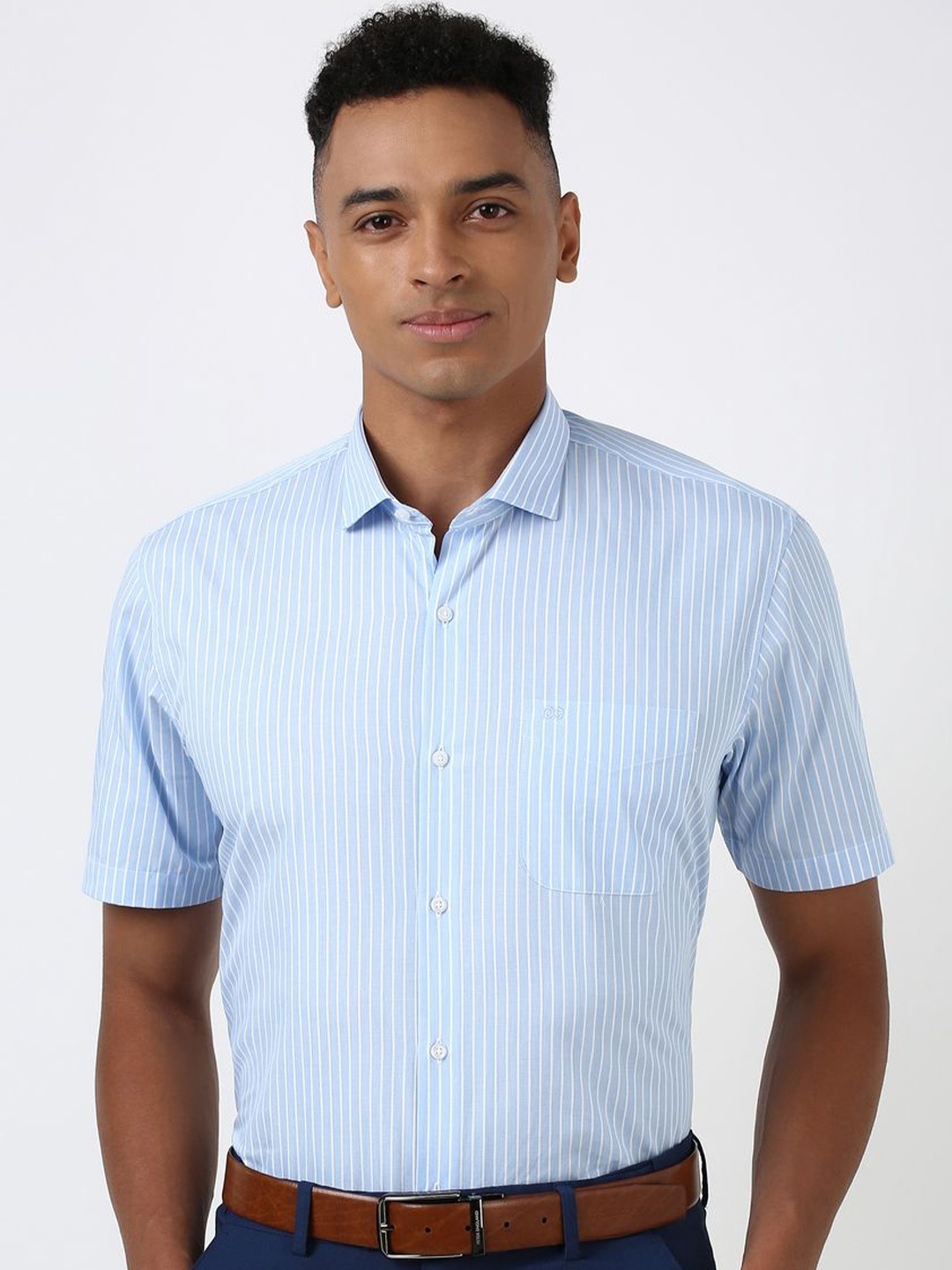 

Peter England Men Spread Collar Pinstripes Striped Cotton Formal Shirt, Blue