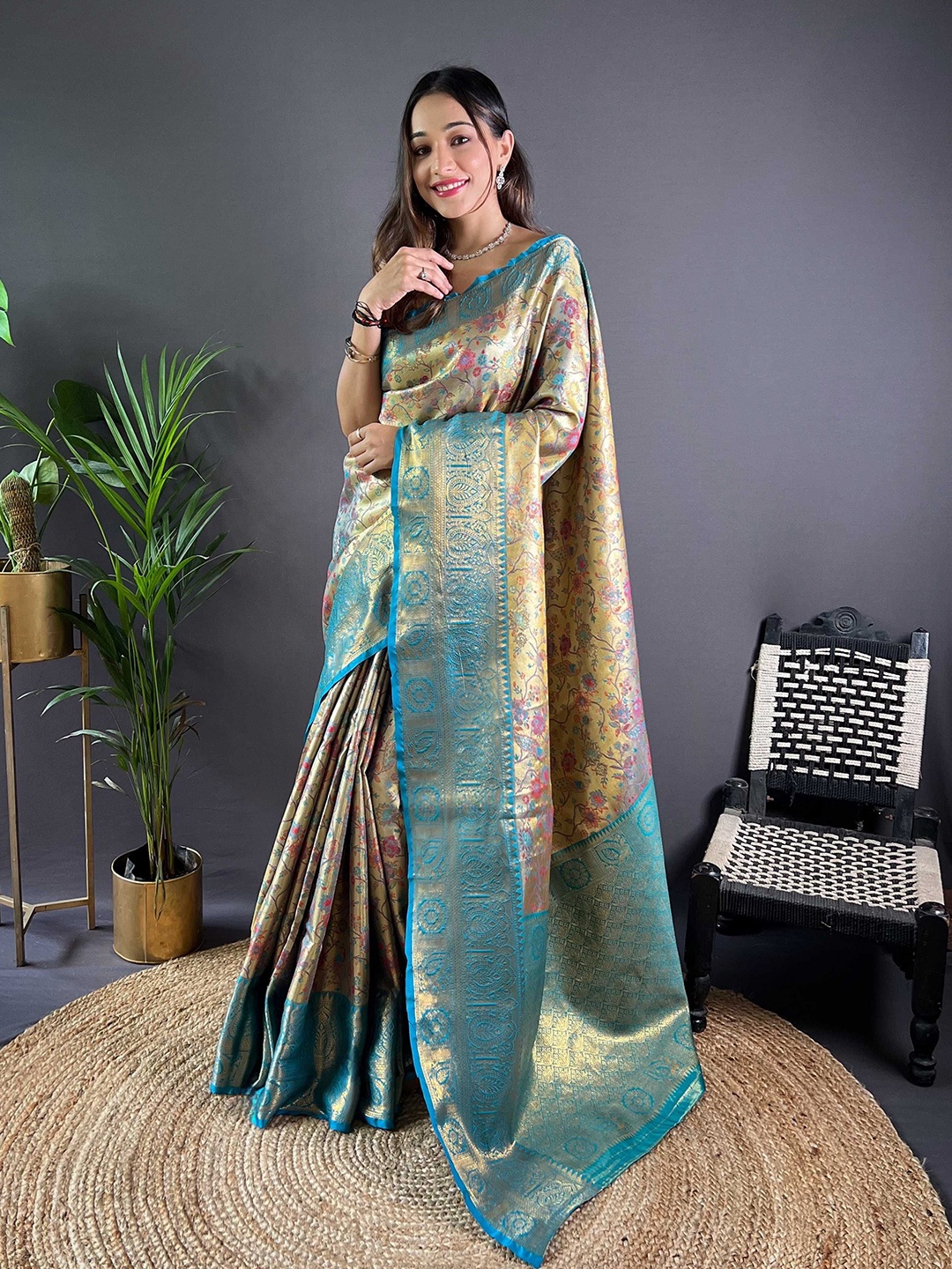 

Mitera Woven Design Zari Dharmavaram Saree, Blue