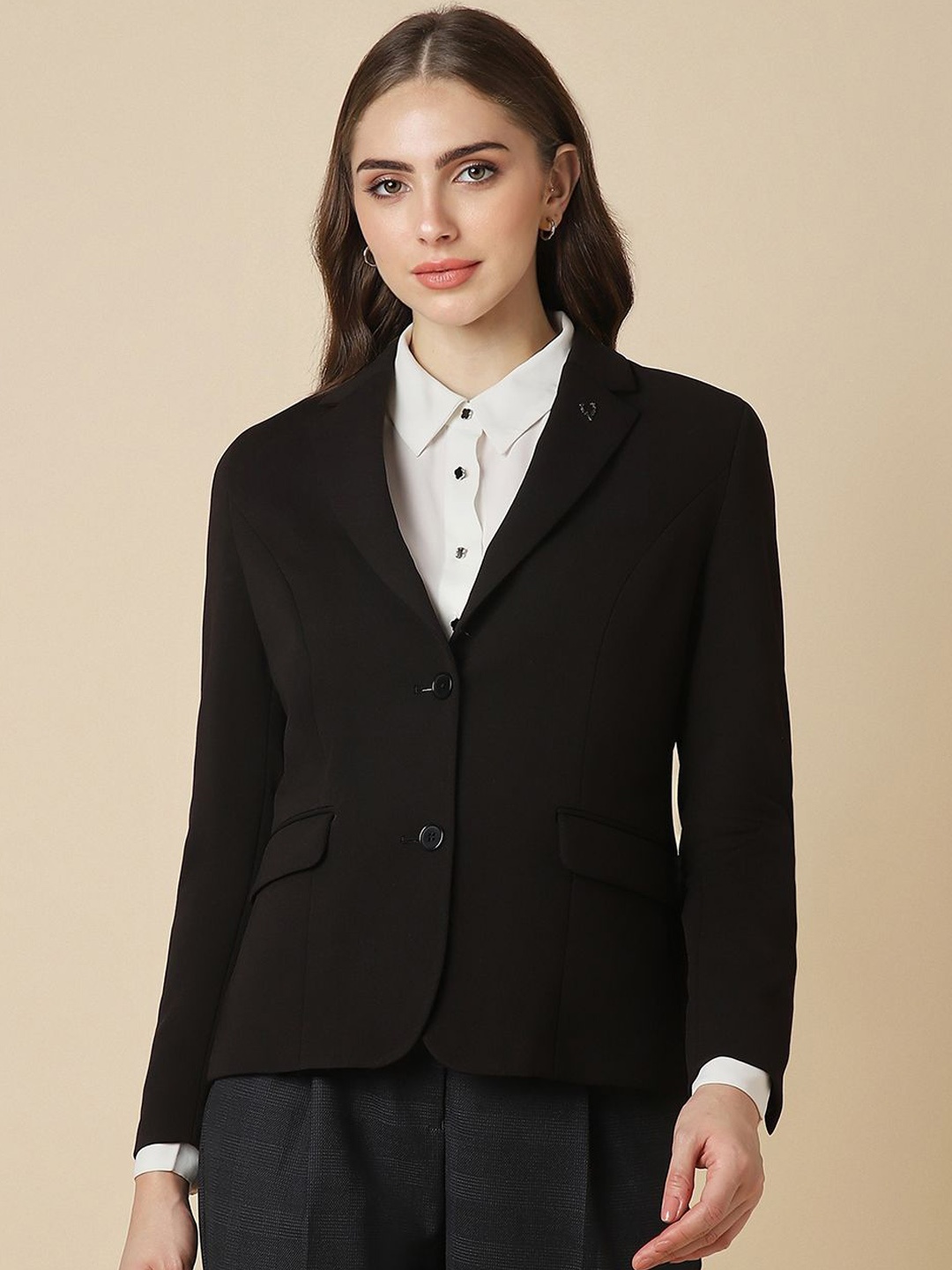 

Allen Solly Woman Notched Lapel Single-Breasted Formal Blazers, Black