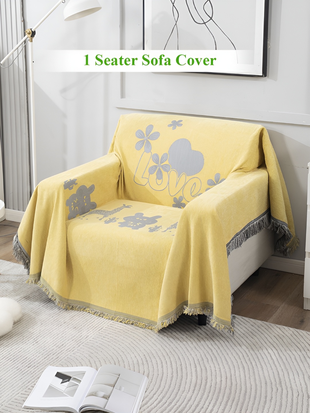 

HOKIPO Yellow & Grey Printed 1 Seater Sofa Throw