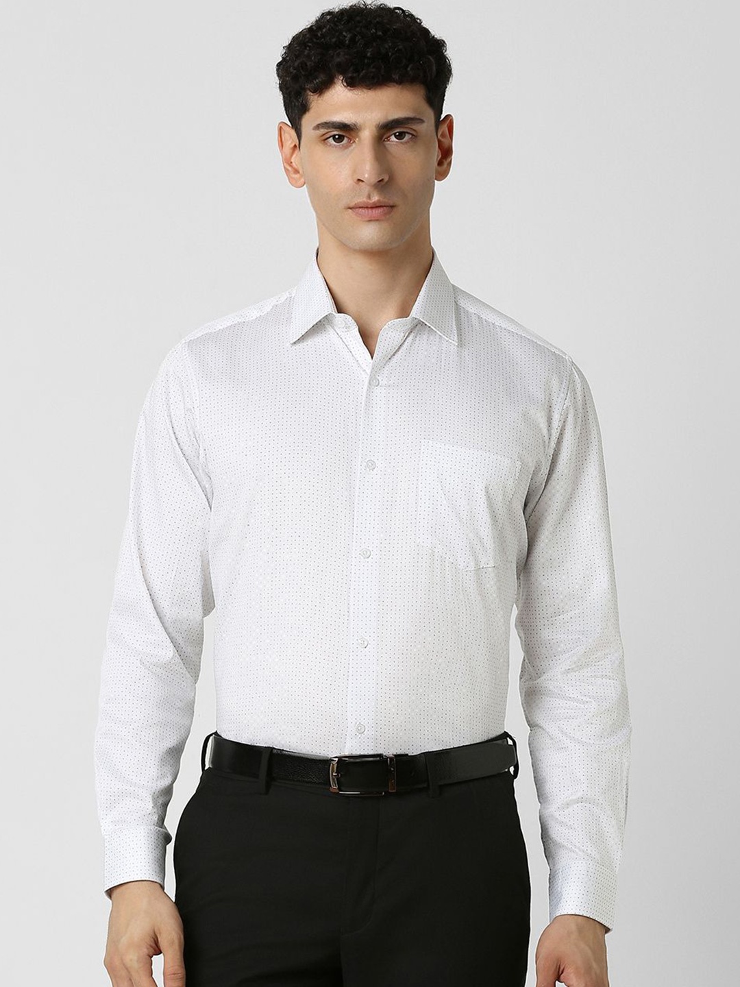 

Van Heusen Men Spread Collar Micro Ditsy Printed Cotton Formal Shirt, White