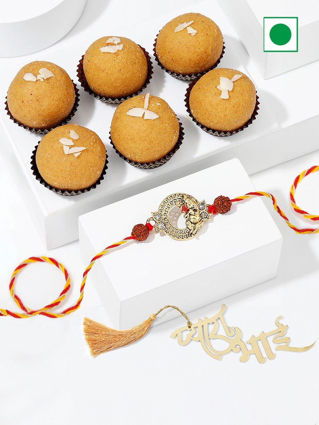

IGP 4-Pcs Rakhi With Sweets & Roli Chawal, Red