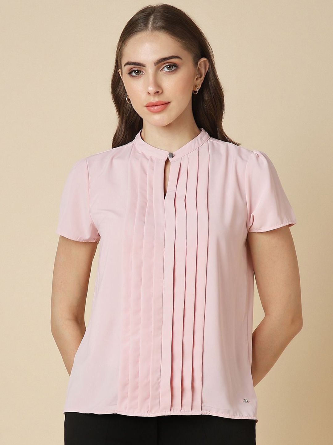 

Allen Solly Woman Mandarin Collar Top, Pink