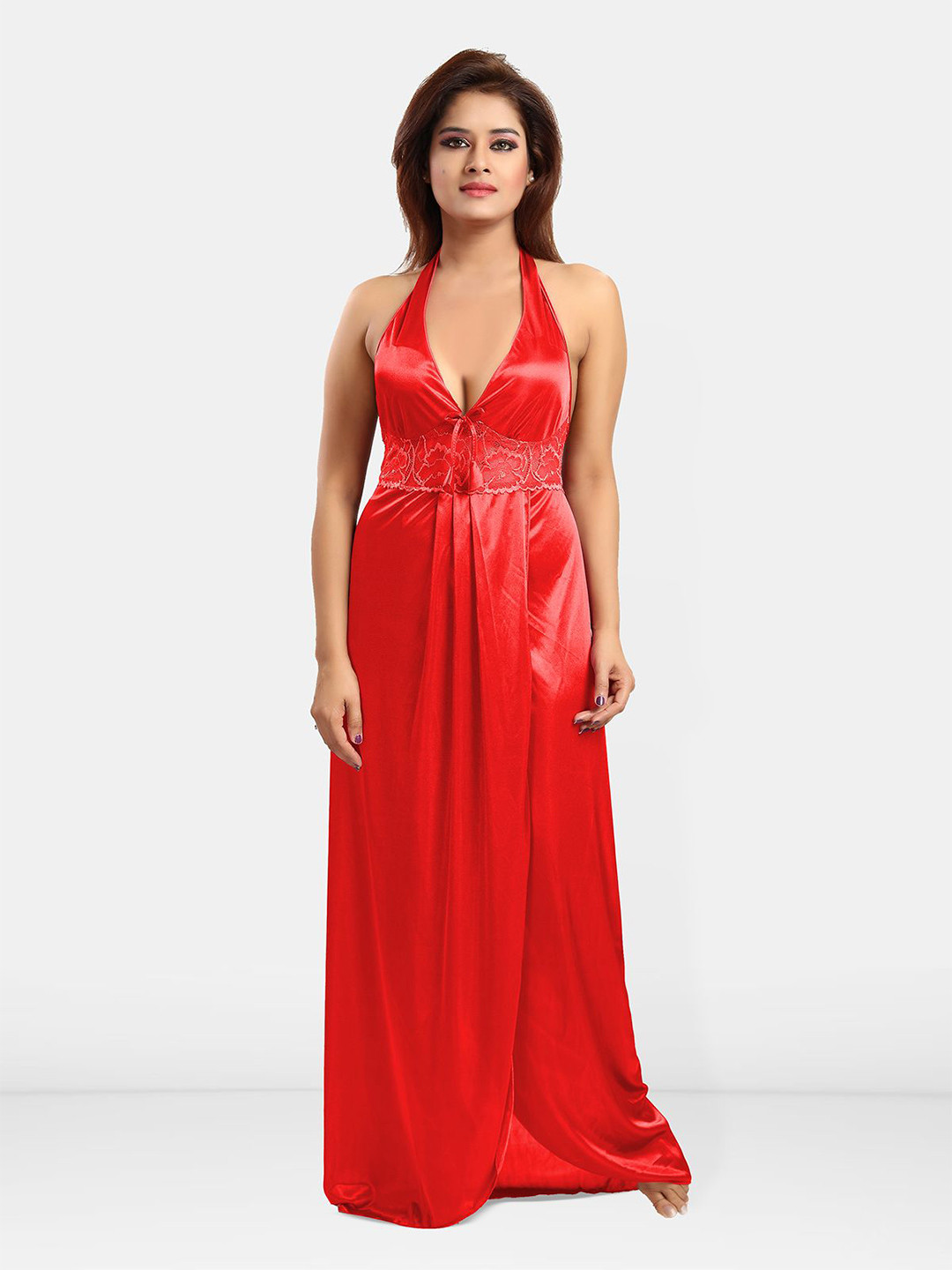 

Be You Halter Neck Satin Maxi Nightdress, Red