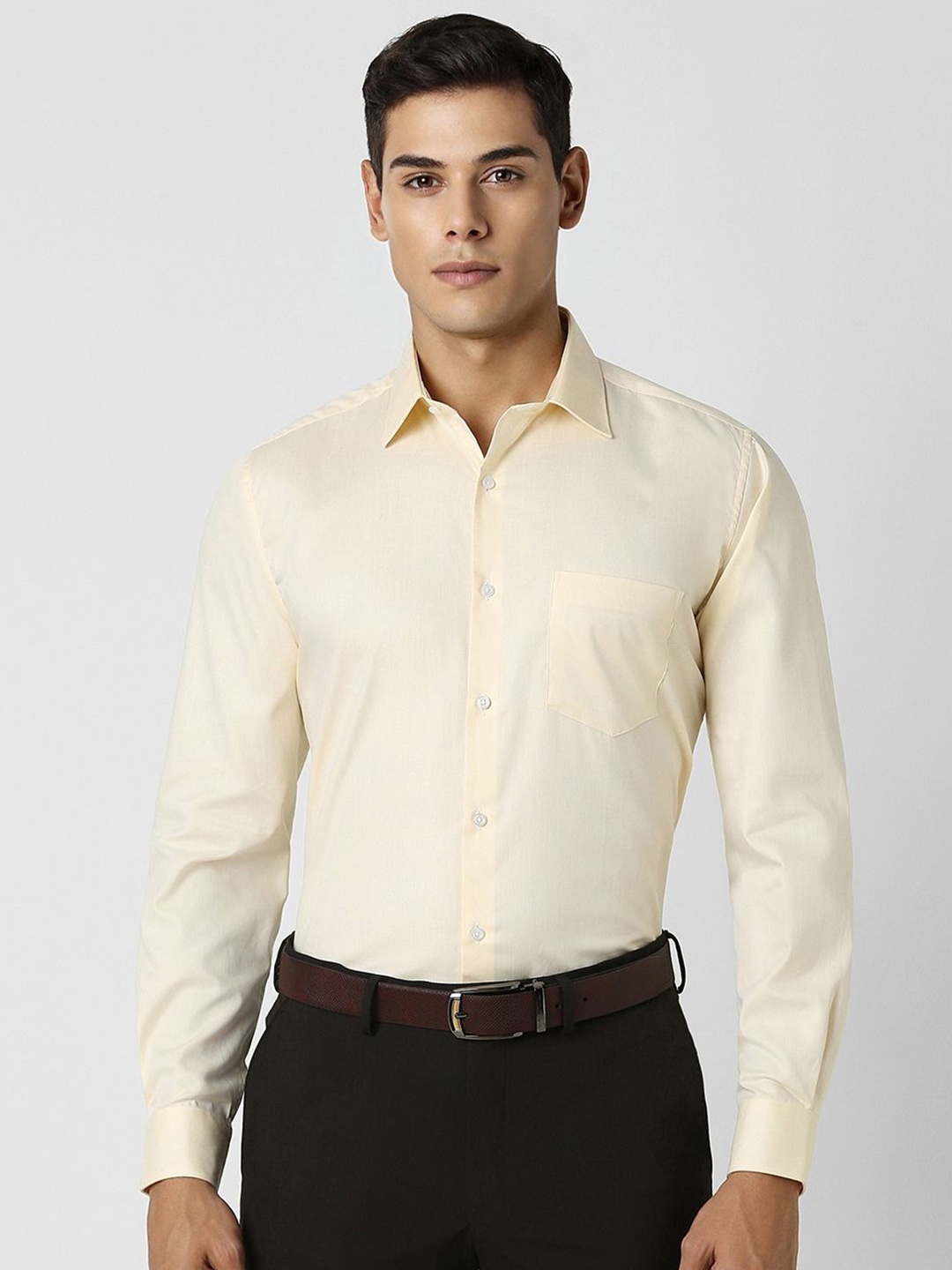 

Van Heusen Men Spread Collar Solid Cotton Formal Shirt, Beige