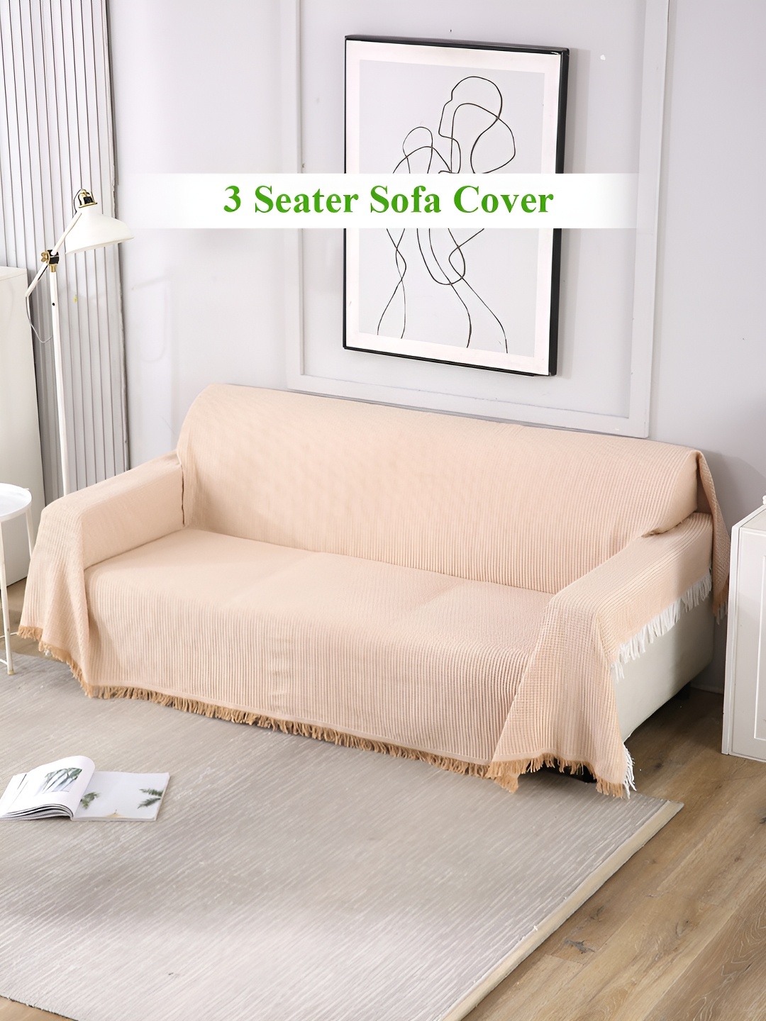 

HOKIPO Peach Coloured & White Self Design 3 Seater Sofa Throw