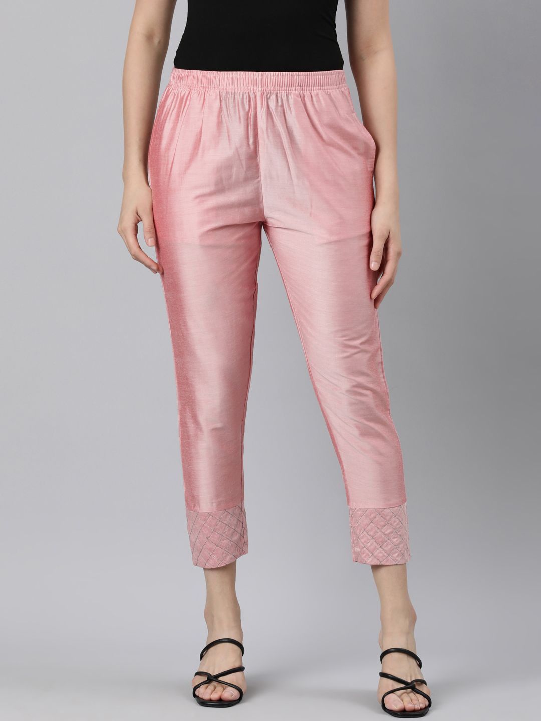 

Twin Birds Women Embroided Shimmer Straight fit Trouser, Pink