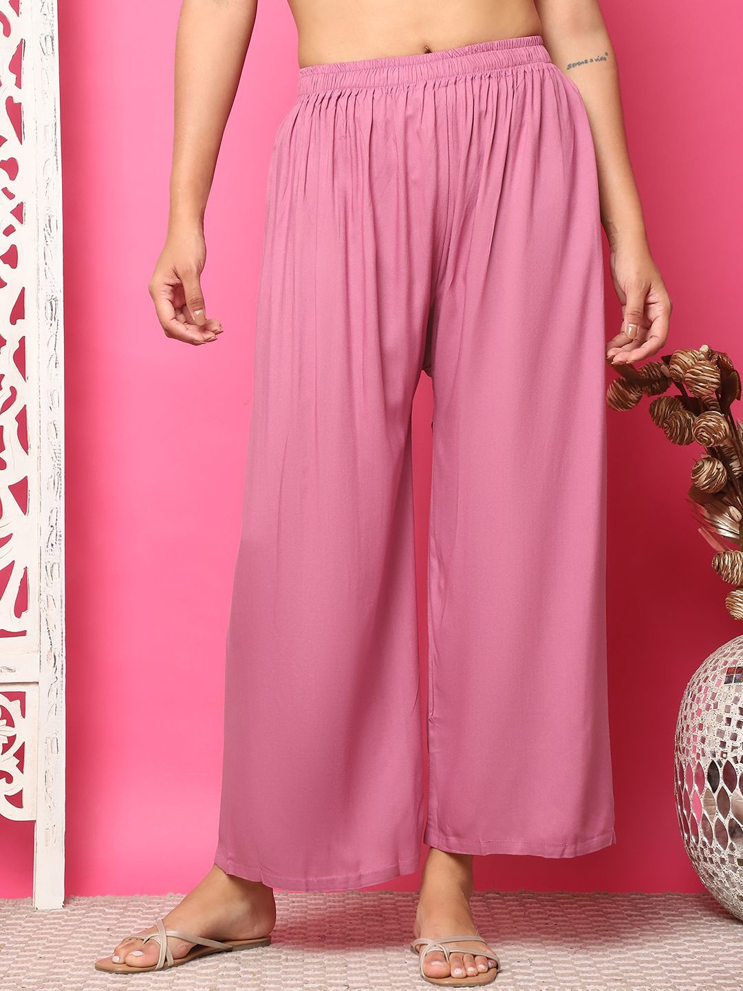 

TAG 7 Women Flared Palazzos, Mauve