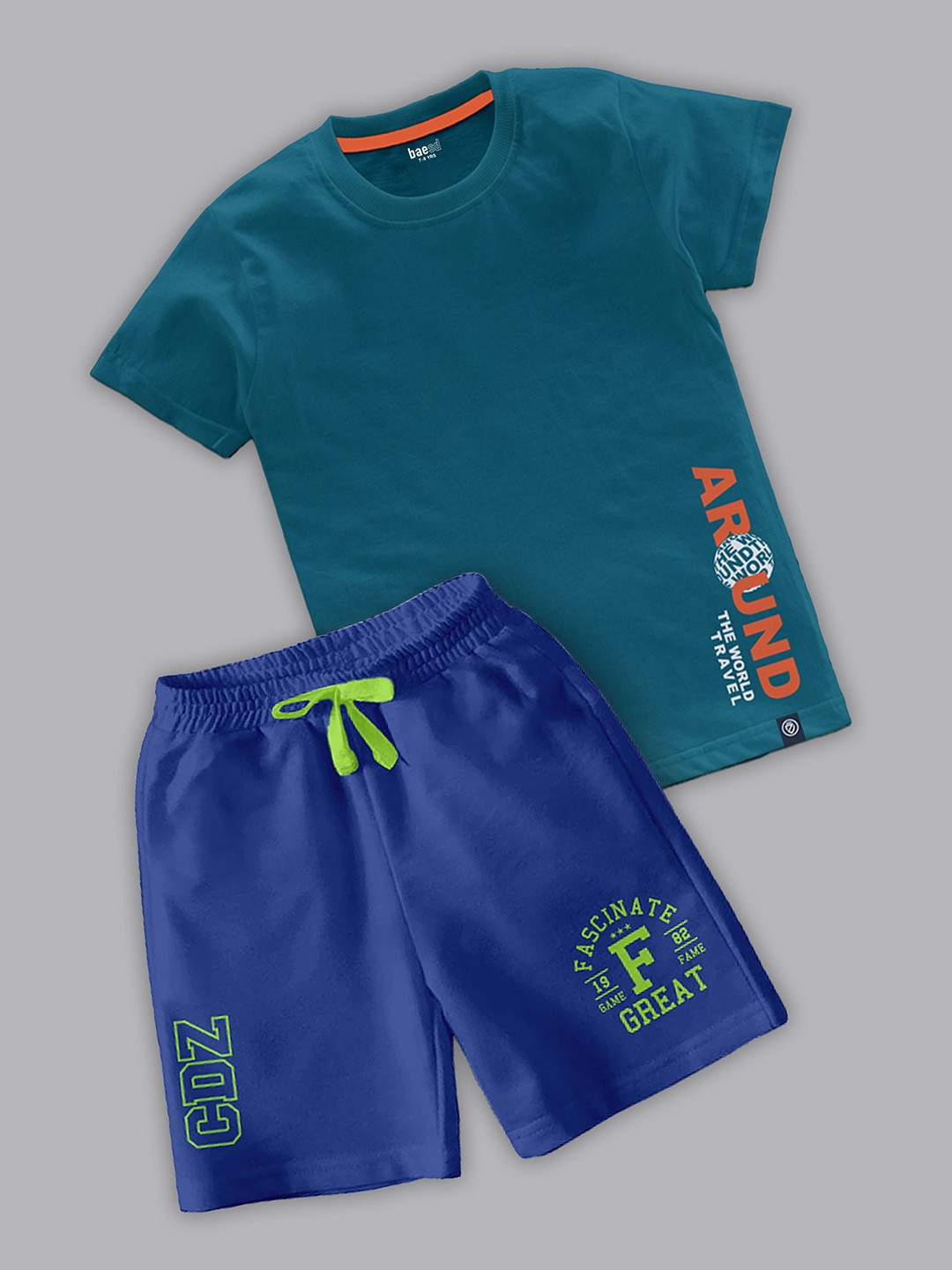 

BAESD Boys Printed T-shirt with Shorts, Teal