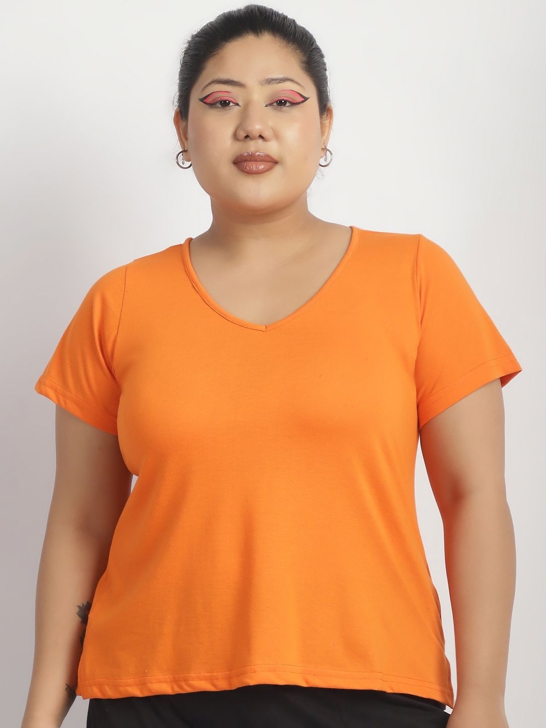 

thkgrlz Women Solid V-Neck Cotton T-shirt, Orange