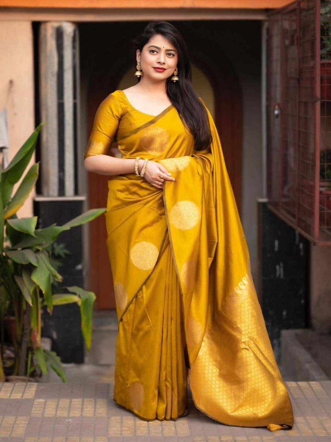 

SANJANA SILK Ethnic Motifs Zari Art Silk Chanderi Saree, Yellow