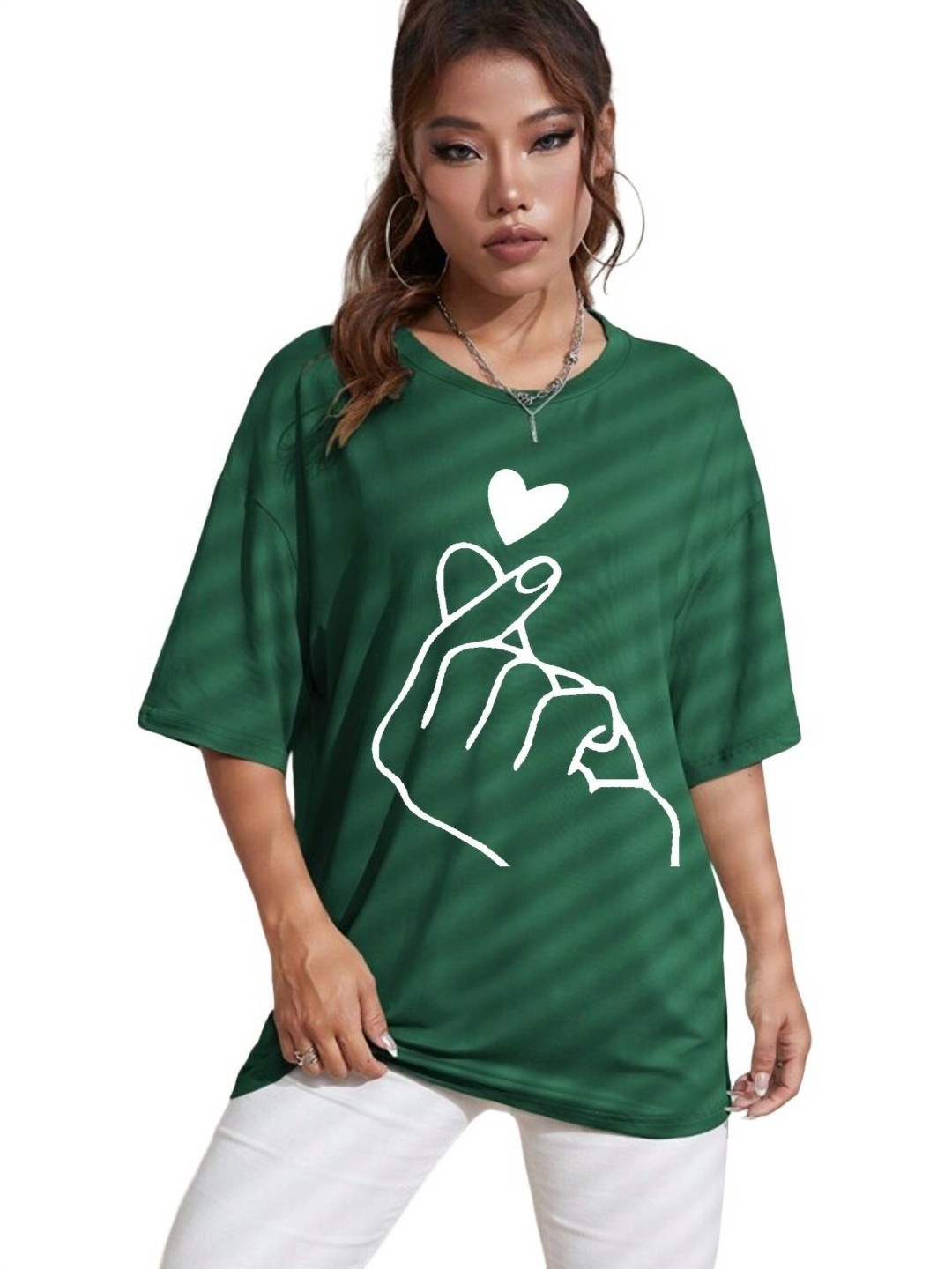 

TABADTOD Women Graphic Printed Drop Shoulder Sleeves Oversized T-shirt, Green