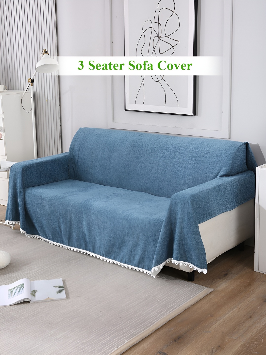 

HOKIPO Blue & White Chenille 3 Seater Sofa Throw