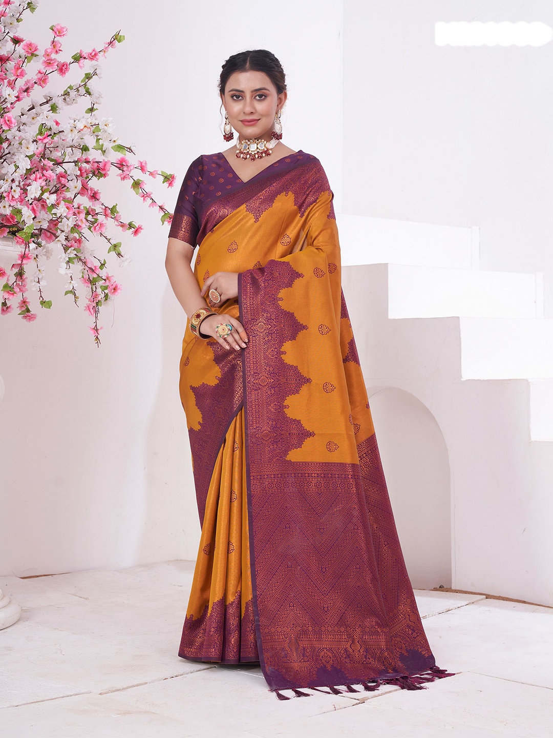 

Anouk Woven Design Zari Kanjeevaram Saree, Gold