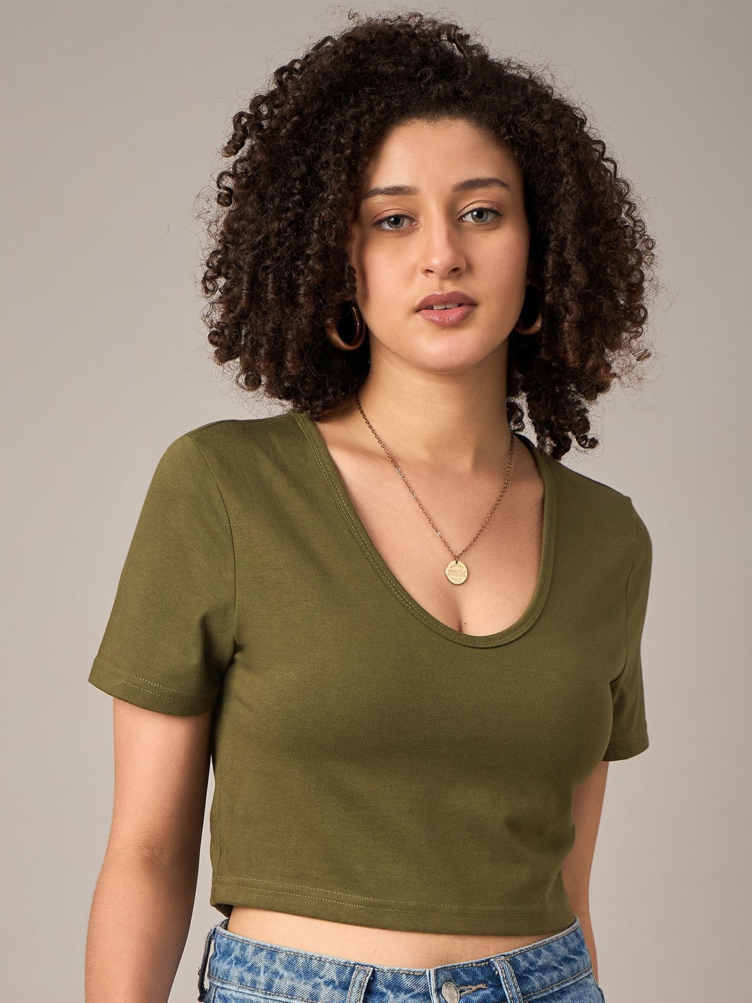 

The Roadster Lifestyle Co Cotton Crop T-Shirt, Olive